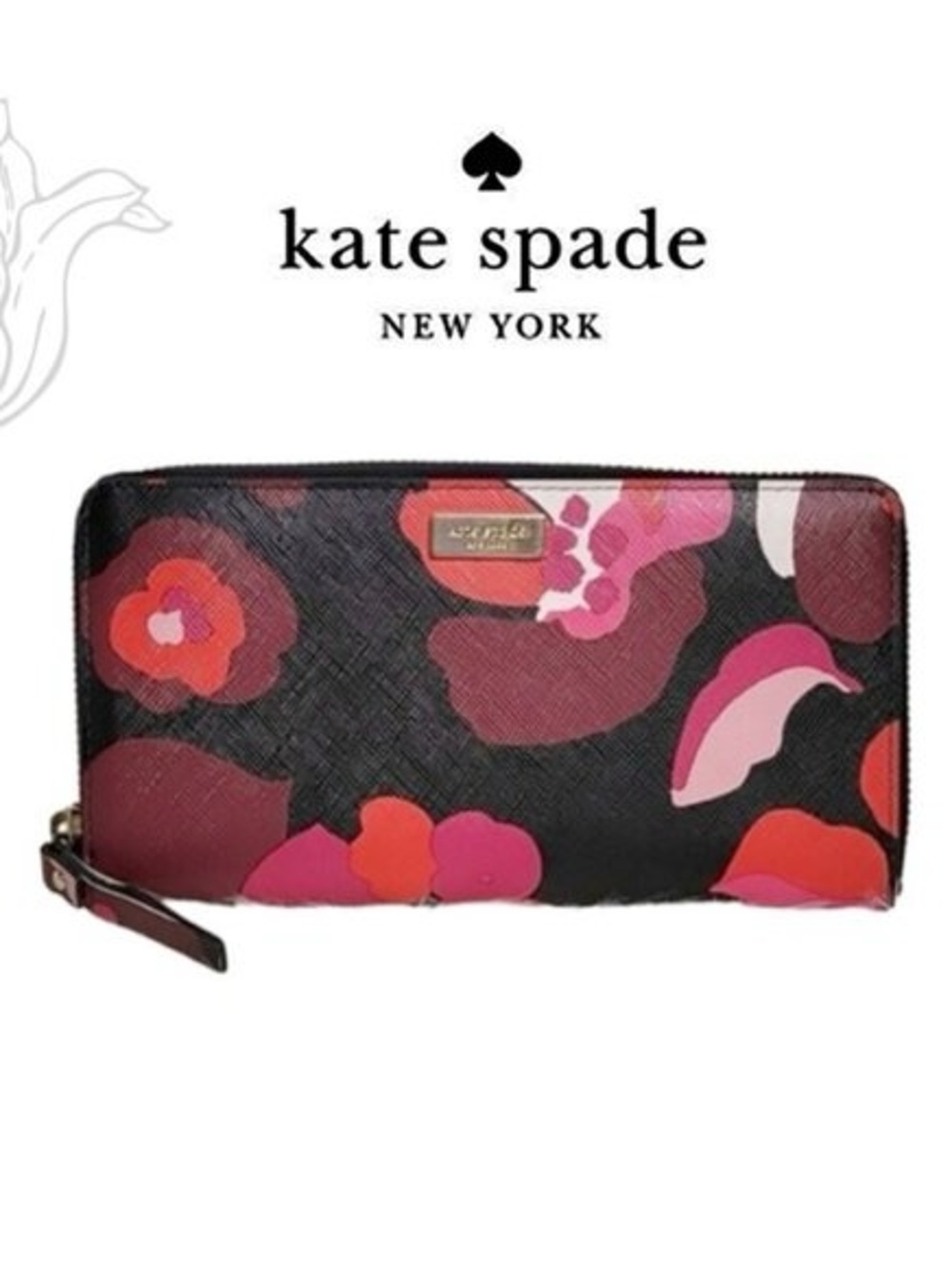 Kate Spade Black Floral Zip Wallet